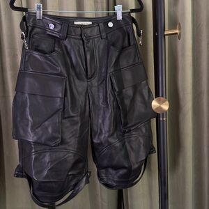 Black Faux Leather Jorts/Bermuda Shorts with Cargo pockets